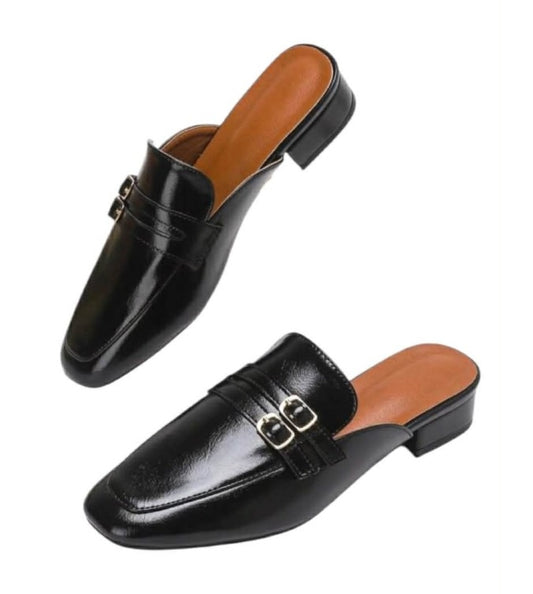 Mules Type Mocassins Noirs à Double Boucle – Élégance et Confort au Quotidien