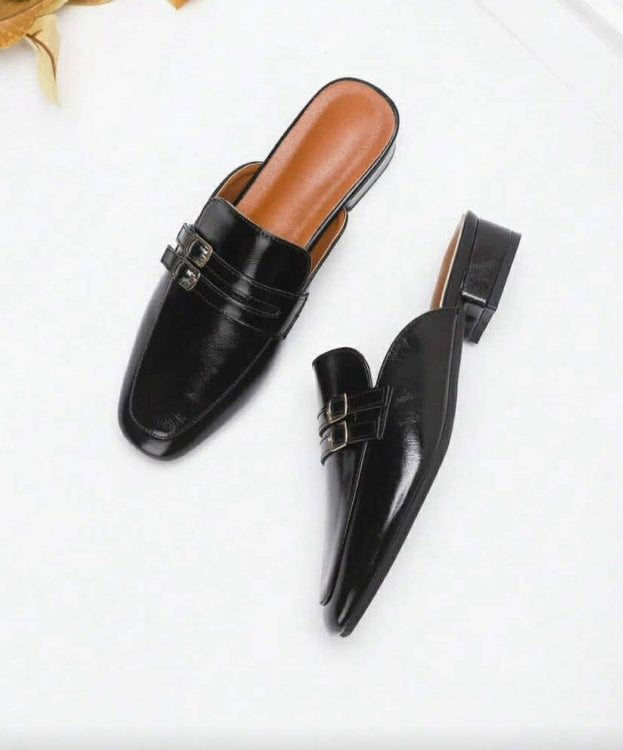 Mules Type Mocassins Noirs à Double Boucle – Élégance et Confort au Quotidien