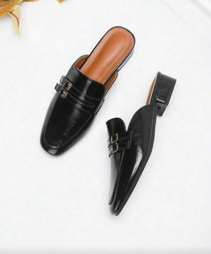 Mules Type Mocassins Noirs à Double Boucle – Élégance et Confort au Quotidien