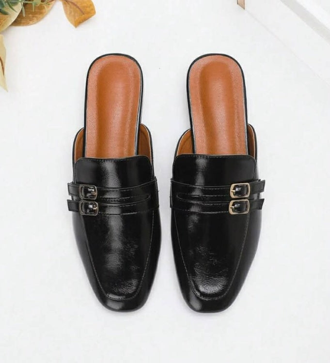 Mules Type Mocassins Noirs à Double Boucle – Élégance et Confort au Quotidien