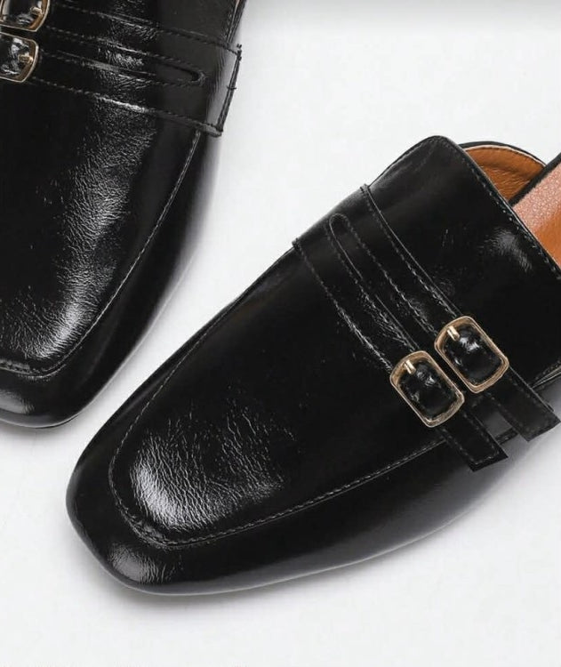Mules Type Mocassins Noirs à Double Boucle – Élégance et Confort au Quotidien