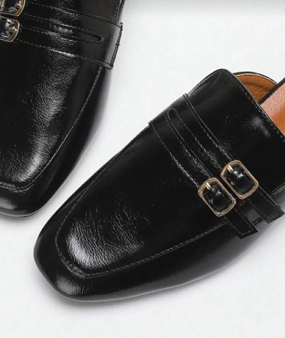 Mules Type Mocassins Noirs à Double Boucle – Élégance et Confort au Quotidien