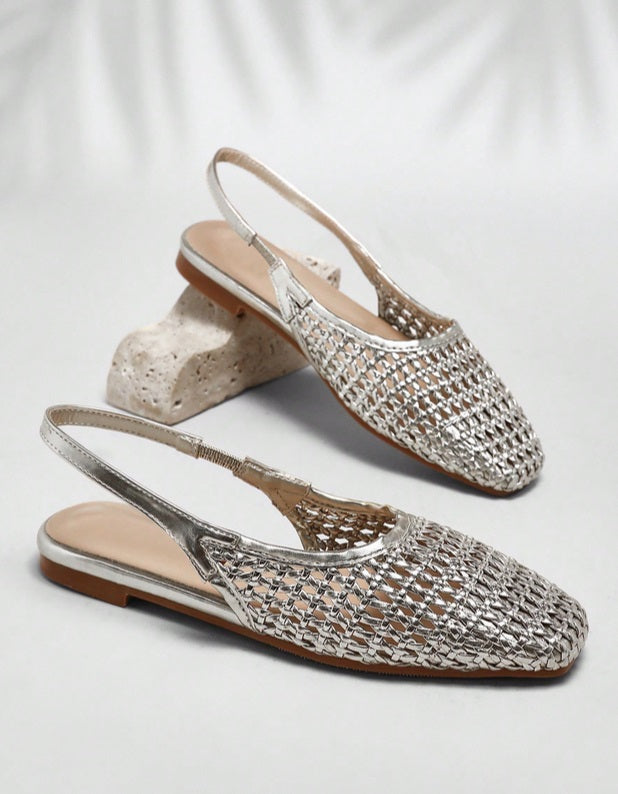 Mules ballerines filet argent