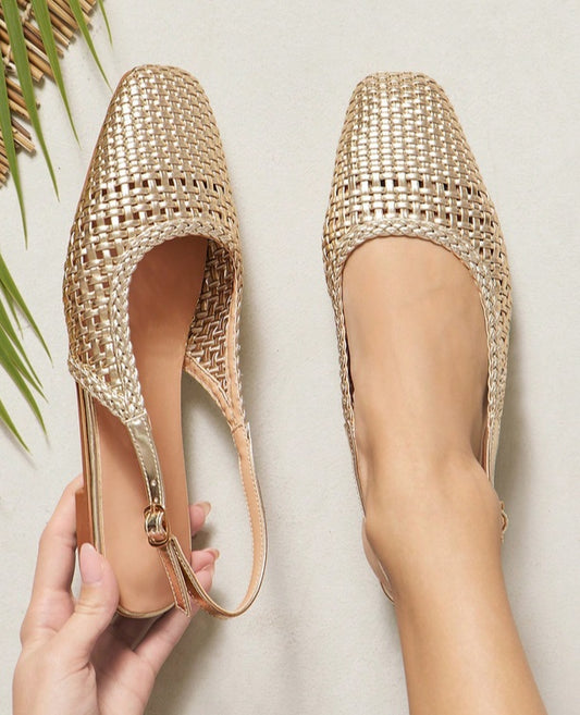Mules ballerines filet or