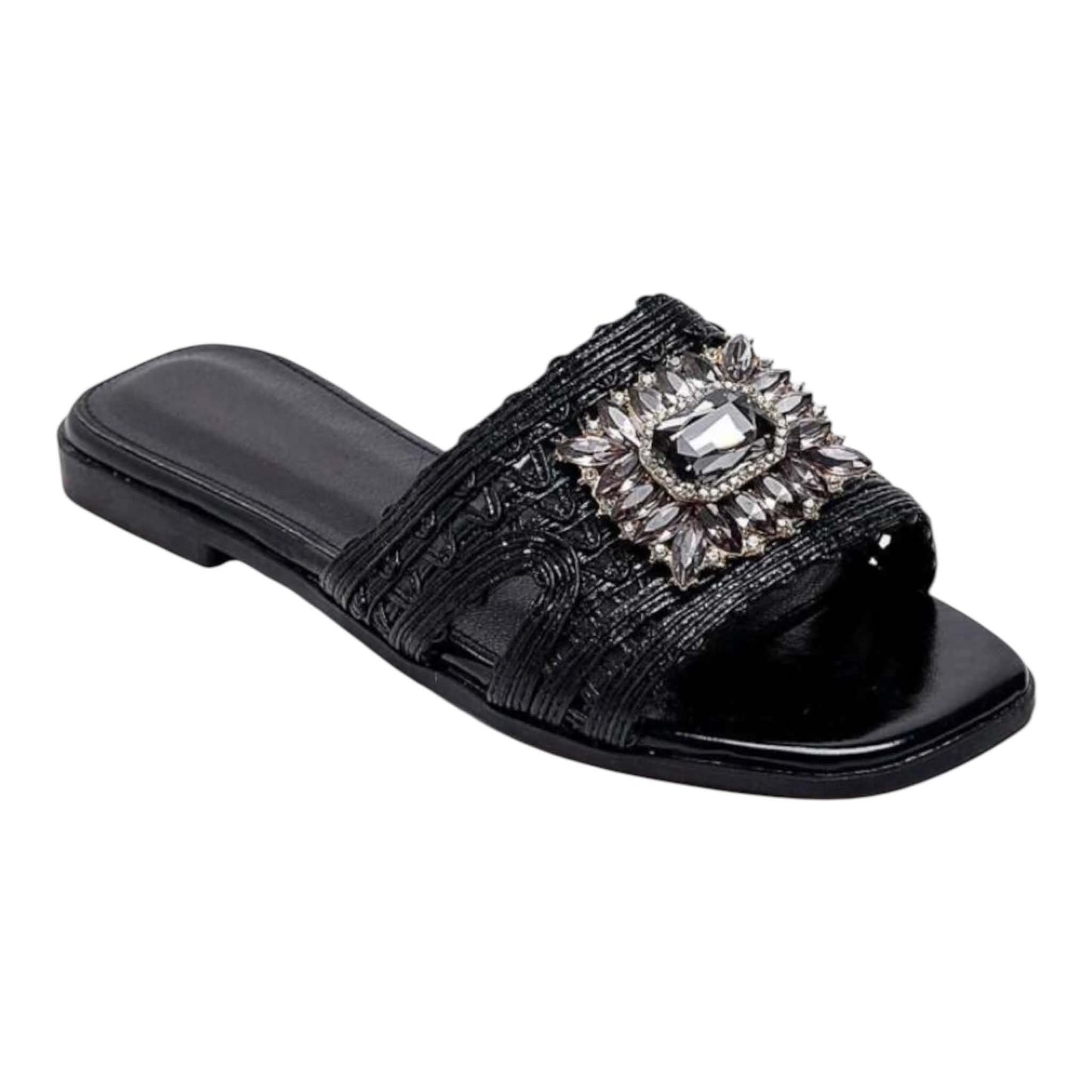 Mules plates bijoux – Élégance noir