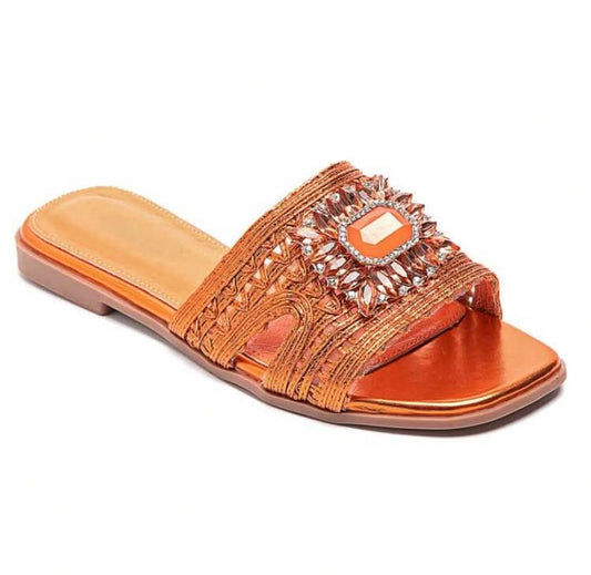 Mules plates bijoux – Élégance orange
