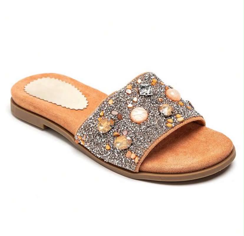 sandales Mules "– Orange & Bijoux Scintillants