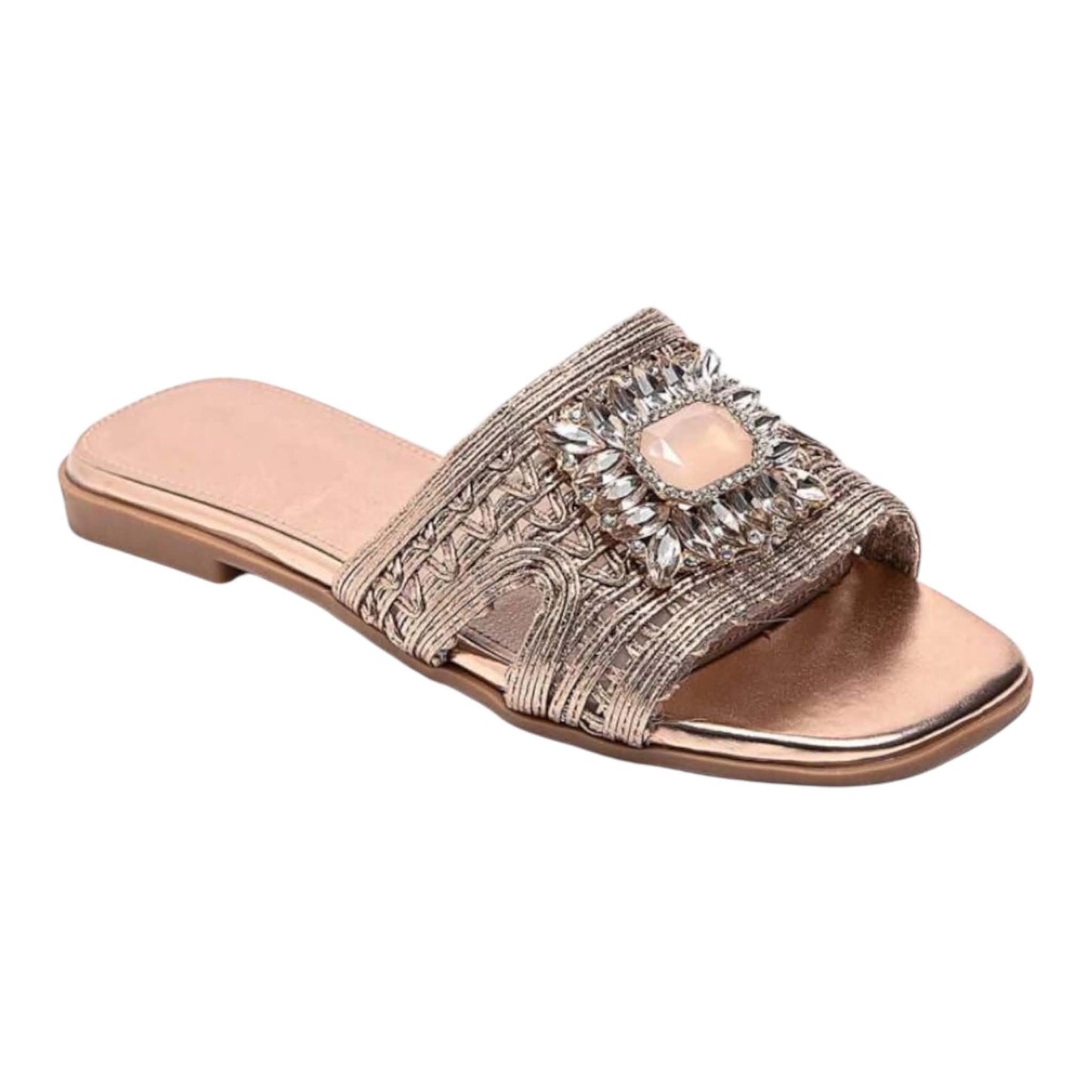 Mules plates bijoux – Élégance or rose