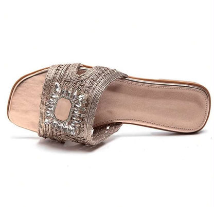 Mules plates bijoux – Élégance or rose