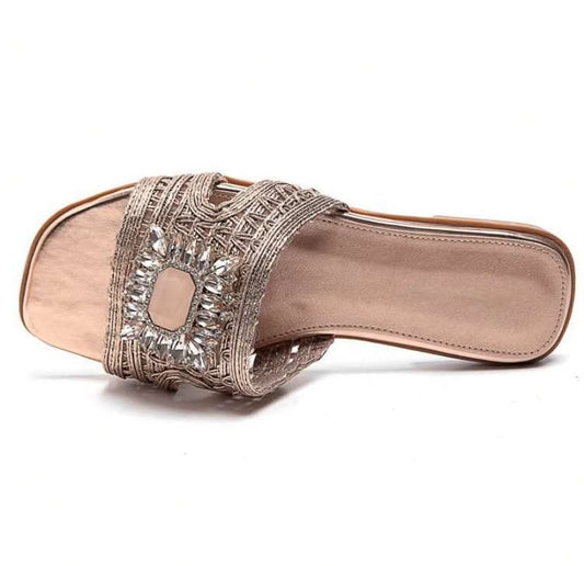 Mules plates bijoux – Élégance or rose