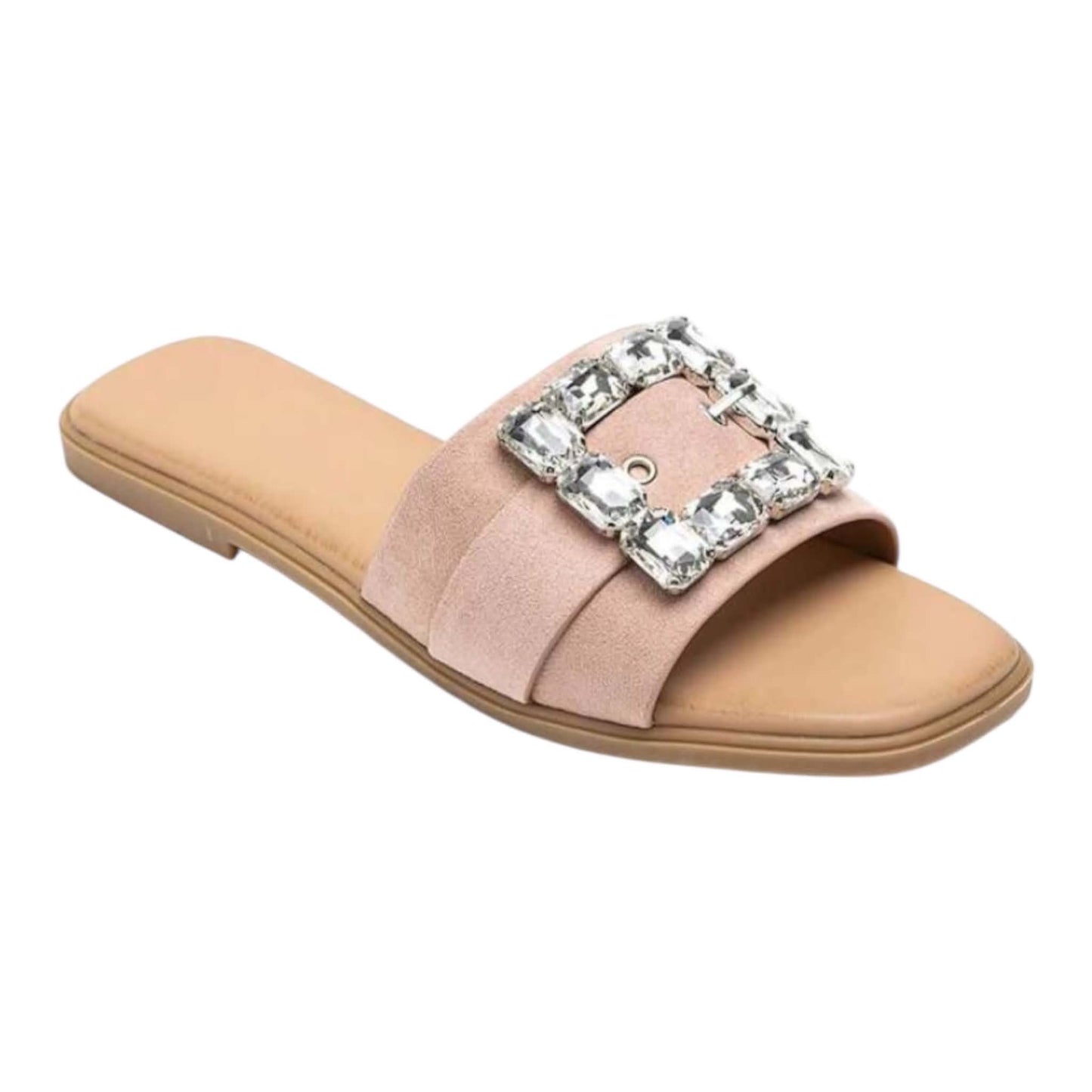 Mules plates ornées de strass – Élégance décontractée rose