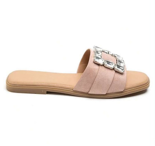 Mules plates ornées de strass – Élégance décontractée rose