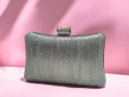 Pochette clutch cascade de strass argent – Brillance Infinie