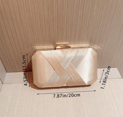 Pochette de soirée rigide satin beige gold – Élégance Dorée