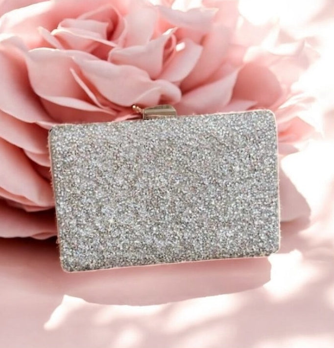 Pochette rigide à paillettes argentées – Lueur Précieuse