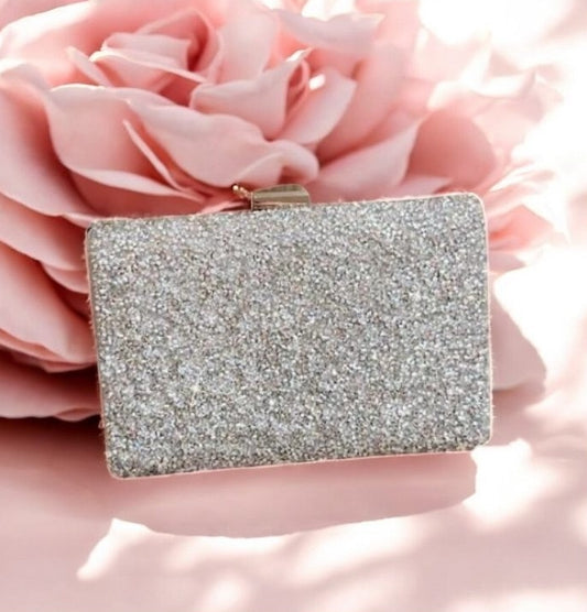 Pochette rigide à paillettes argentées – Lueur Précieuse