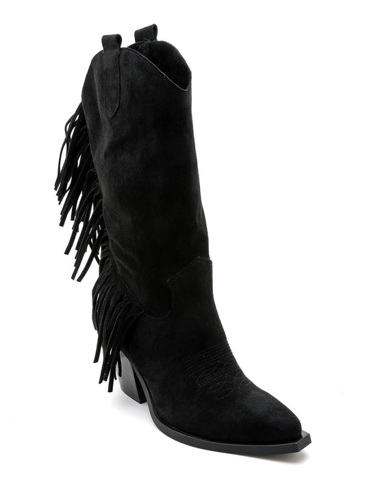 BOTTES SANTIAGS NOIRES À FRANGES FEMME EFFET DAIM MISS CASSANDRE