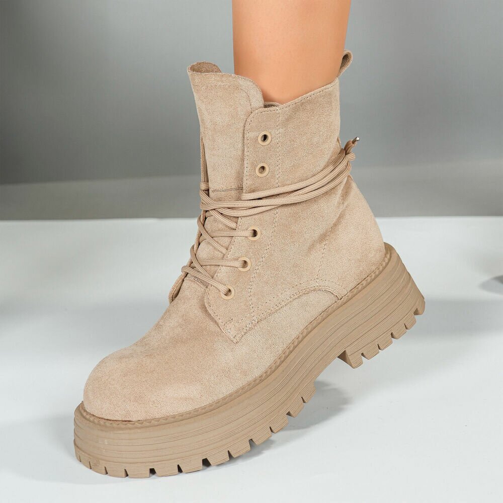 BOTTINES À LACETS BEIGE SUÉDINE PREMIUM – RABAT & SEMELLE CRANTÉE MISS ANGIE