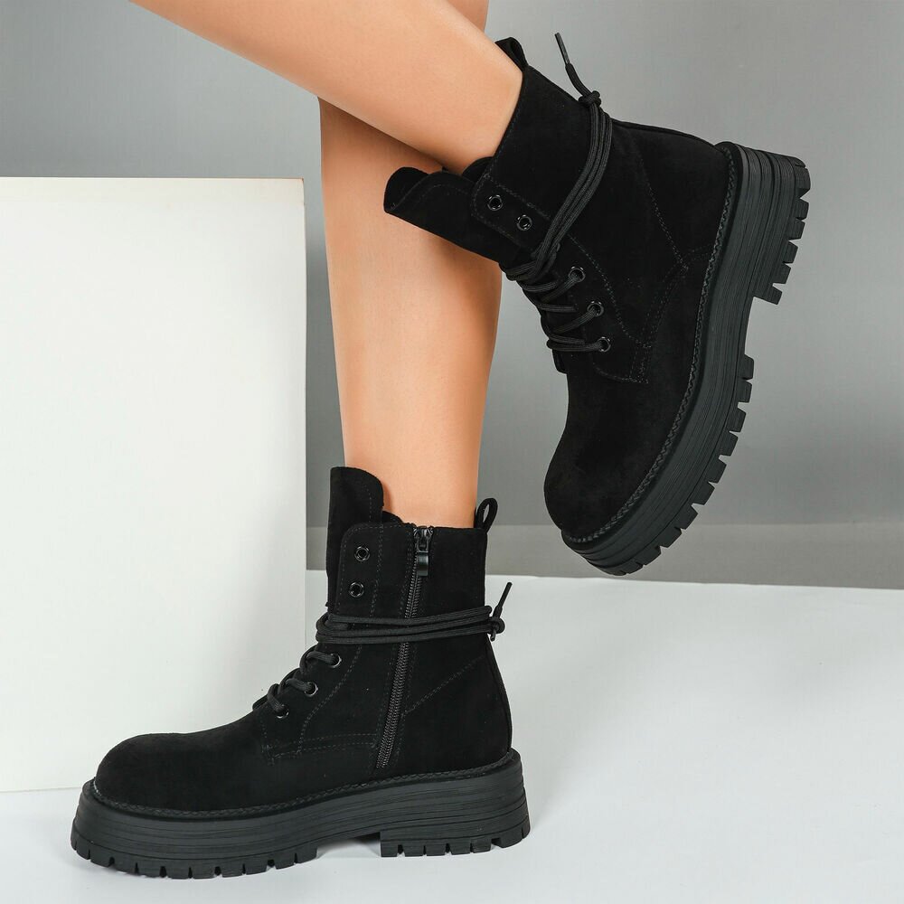 BOTTINES À LACETS NOIRES SUÉDINE PREMIUM – RABAT & SEMELLE CRANTÉE MISS ANGIE