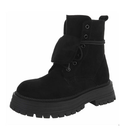 BOTTINES À LACETS NOIRES SUÉDINE PREMIUM – RABAT & SEMELLE CRANTÉE MISS ANGIE