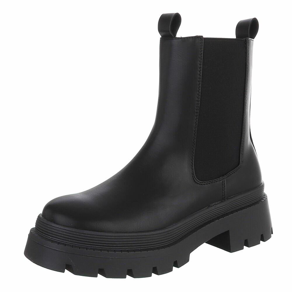 BOTTES CHELSEA NOIRES ASPECT CUIR LISSE – SEMELLE CRANTÉE PLATEFORME MISS AUDRINA
