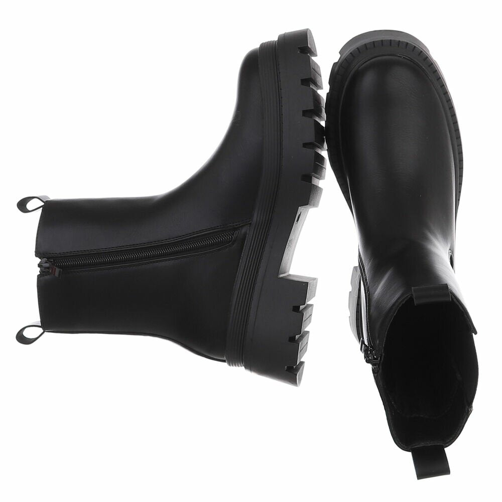 BOTTES CHELSEA NOIRES ASPECT CUIR LISSE – SEMELLE CRANTÉE PLATEFORME MISS AUDRINA