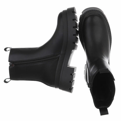 BOTTES CHELSEA NOIRES ASPECT CUIR LISSE – SEMELLE CRANTÉE PLATEFORME MISS AUDRINA