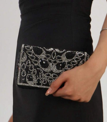 Sac de soirée luxe noir à strass – Éclat Élégant