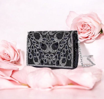 Sac de soirée luxe noir à strass – Éclat Élégant