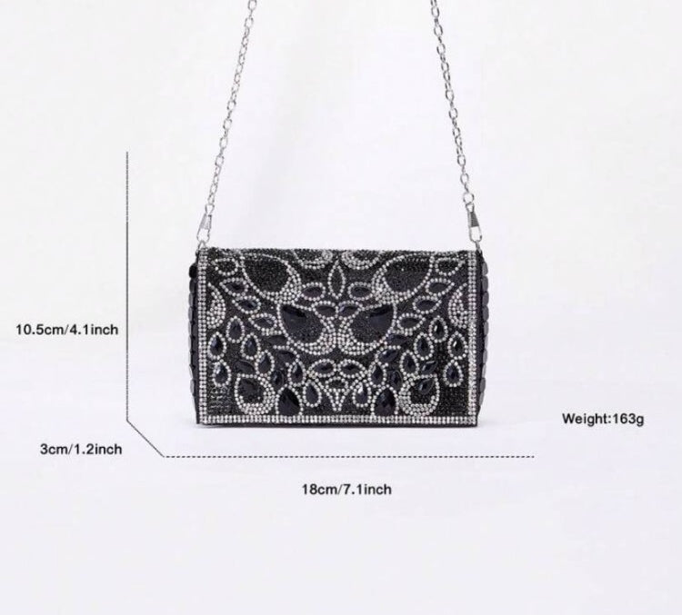 Sac de soirée luxe noir à strass – Éclat Élégant