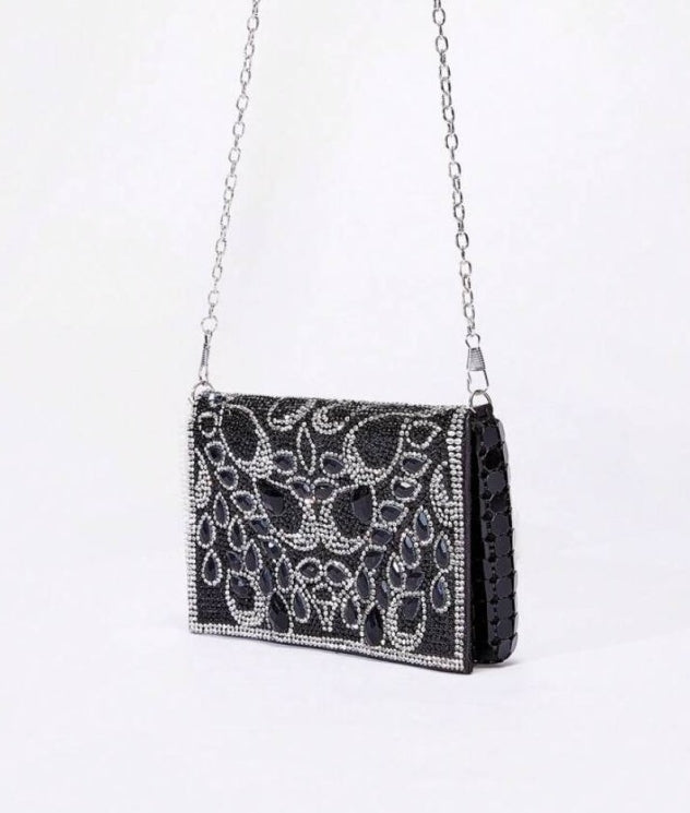 Sac de soirée luxe noir à strass – Éclat Élégant