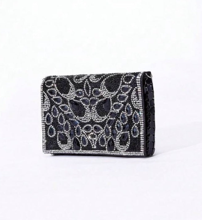 Sac de soirée luxe noir à strass – Éclat Élégant