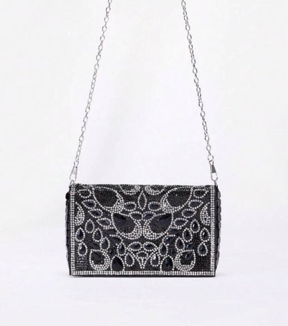 Sac de soirée luxe noir à strass – Éclat Élégant