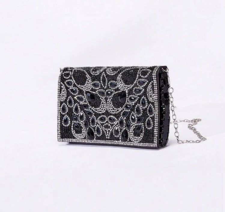 Sac de soirée luxe noir à strass – Éclat Élégant