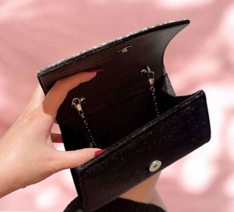 Sac de soirée luxe noir à strass – Élegancia