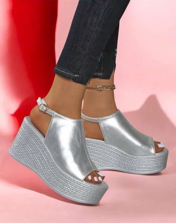 Sandales compensées de fête ultra légères – Modèle “Élégance Corde” Argent