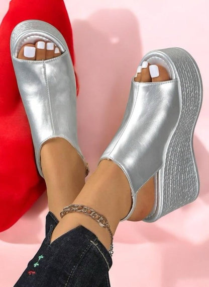 Sandales compensées de fête ultra légères – Modèle “Élégance Corde” Argent