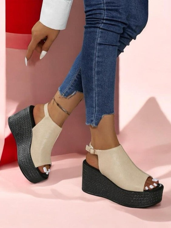Sandales compensées de fête ultra légères – Modèle “Élégance Corde” Beige