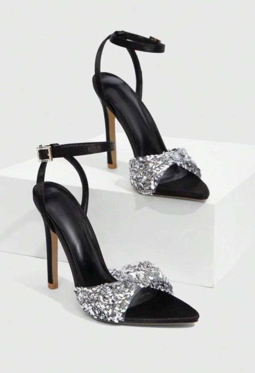 Sandales noir à talon aiguille et strass – Élégance glamour Miss Cooper Noir Argent