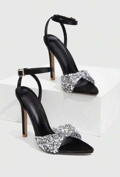 Sandales noir à talon aiguille et strass – Élégance glamour Miss Cooper Noir Argent