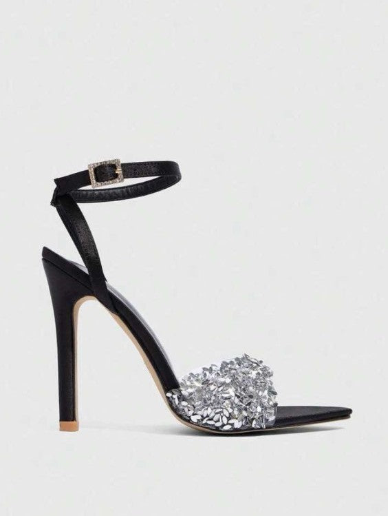 Sandales noir à talon aiguille et strass – Élégance glamour Miss Cooper Noir Argent