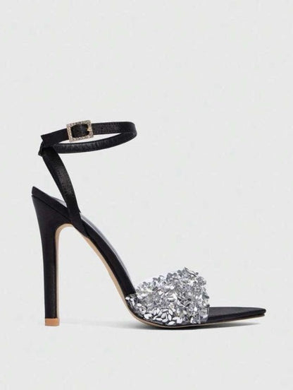 Sandales noir à talon aiguille et strass – Élégance glamour Miss Cooper Noir Argent