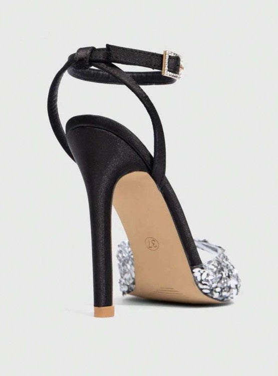 Sandales noir à talon aiguille et strass – Élégance glamour Miss Cooper Noir Argent