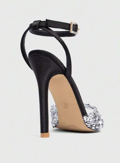 Sandales noir à talon aiguille et strass – Élégance glamour Miss Cooper Noir Argent
