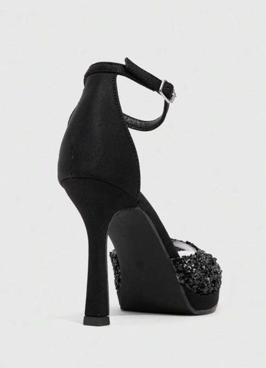 Sandales noir à talon aiguille et strass – Élégance glamour Miss Cooper Noir