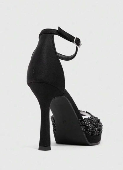 Sandales noir à talon aiguille et strass – Élégance glamour Miss Cooper Noir