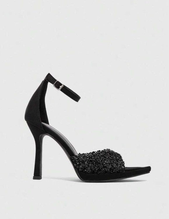 Sandales noir à talon aiguille et strass – Élégance glamour Miss Cooper Noir
