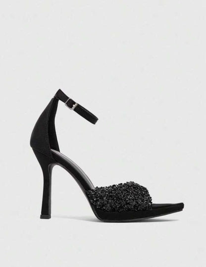 Sandales noir à talon aiguille et strass – Élégance glamour Miss Cooper Noir