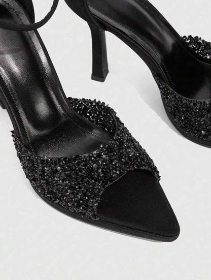 Sandales noir à talon aiguille et strass – Élégance glamour Miss Cooper Noir