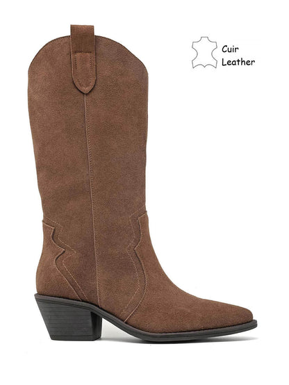 BOTTES SANTIAGS BEIGE TAUPE FEMME EN CUIR SUÉDÉ MISS MADISSON